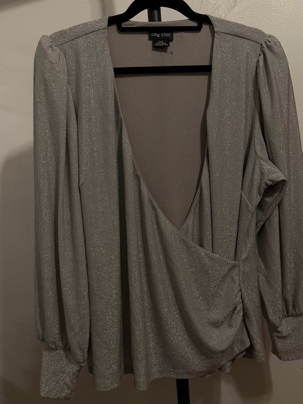 City Chic Silver Sparkle faux Wrap Top - Picture 2 of 4